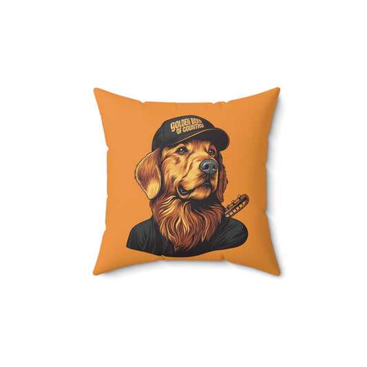 Golden Boy of Country Music Pillow – Pet Lover Home Decor, Dog Lover Gift, Rustic Decor, Golden Dog Cushion